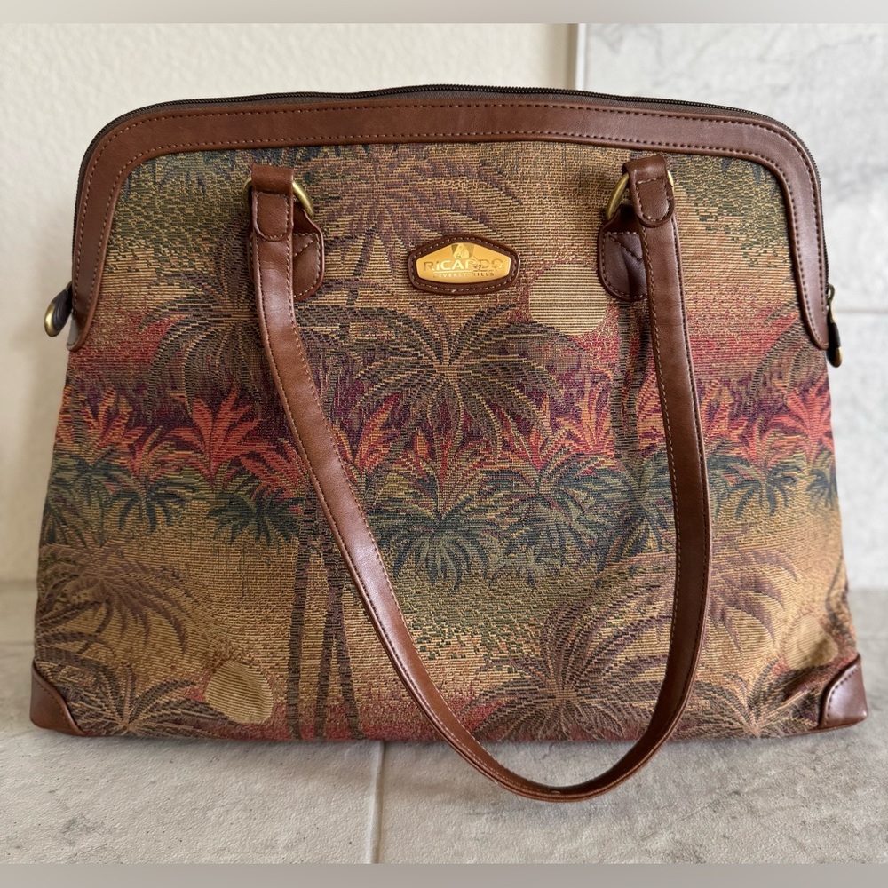 Ricardo Brand Brown Multicolor Tropical-Print Shoulder Bag - Picture 2 of 16